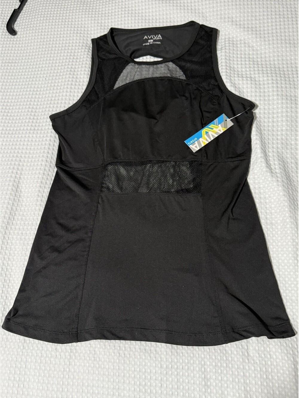 🎄 AVIVA Black Workout Fitness Tank Top Mesh Panels New With Tag Large